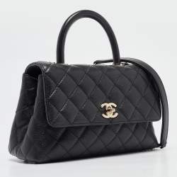 Pre Owned Chanel Black Quilted Caviar Leather Small Coco Top Handle Bag