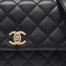 Pre Owned Chanel Black Quilted Caviar Leather Small Coco Top Handle Bag