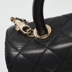 Pre Owned Chanel Black Quilted Caviar Leather Small Coco Top Handle Bag