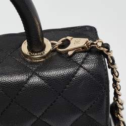 Pre Owned Chanel Black Quilted Caviar Leather Small Coco Top Handle Bag
