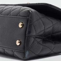 Pre Owned Chanel Black Quilted Caviar Leather Small Coco Top Handle Bag