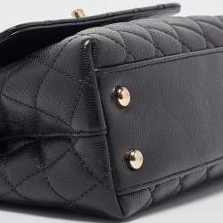 Pre Owned Chanel Black Quilted Caviar Leather Small Coco Top Handle Bag