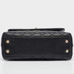Pre Owned Chanel Black Quilted Caviar Leather Small Coco Top Handle Bag