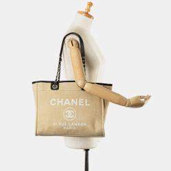 Chanel Beige/Brown Canvas Small Deauville Tote Bag