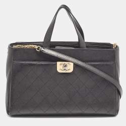 Chanel Black Quilted Caviar Leather Straight Lines Tote