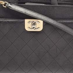 Chanel Black Quilted Caviar Leather Straight Lines Tote