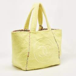 Pre Owned Chanel Yellow Terry Cloth CC Beach Tote w/Towel Set