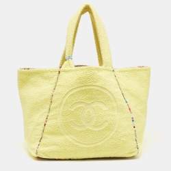 Pre Owned Chanel Yellow Terry Cloth CC Beach Tote w/Towel Set