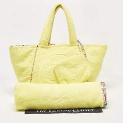 Pre Owned Chanel Yellow Terry Cloth CC Beach Tote w/Towel Set