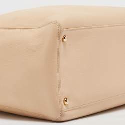 Pre Owned Chanel Light Beige Leather Cerf Shopper Tote