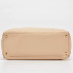 Pre Owned Chanel Light Beige Leather Cerf Shopper Tote