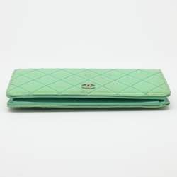 Chanel Green Quilted Patent Leather CC Flap Continental Wallet