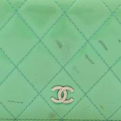 Chanel Green Quilted Patent Leather CC Flap Continental Wallet