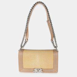 Chanel Beige Galuchat Stingray Lambskin Medium Boy Flap Shoulder Bag