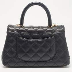 Pre Owned Chanel Black Quilted Caviar Leather Small Coco Top Handle Bag