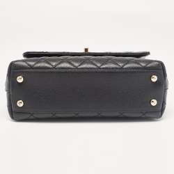 Pre Owned Chanel Black Quilted Caviar Leather Small Coco Top Handle Bag