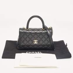 Pre Owned Chanel Black Quilted Caviar Leather Small Coco Top Handle Bag