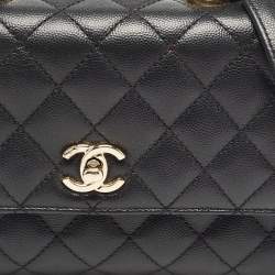 Pre Owned Chanel Black Quilted Caviar Leather Small Coco Top Handle Bag