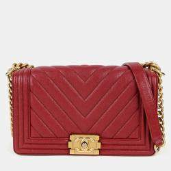 Chanel Maroon Leather Medium Boy Shoulder Bag