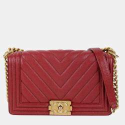 Chanel Maroon Leather Medium Boy Shoulder Bag