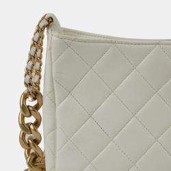 Chanel White Quilted Leather CC Hobo Bag