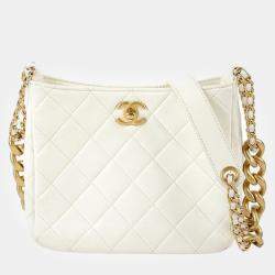 Chanel White Quilted Leather CC Hobo Bag