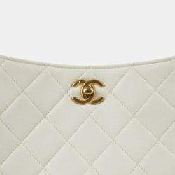 Chanel White Quilted Leather CC Hobo Bag