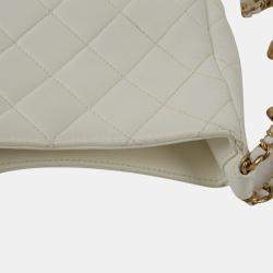 Chanel White Quilted Leather CC Hobo Bag