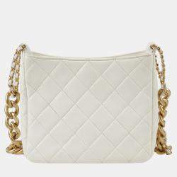 Chanel White Quilted Leather CC Hobo Bag