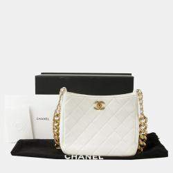 Chanel White Quilted Leather CC Hobo Bag