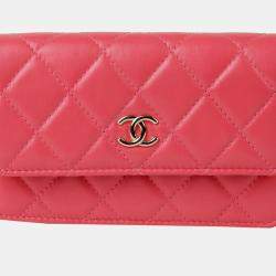 Chanel Pink Leather Pearl Mini Wallet On Chain