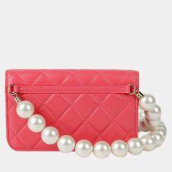 Chanel Pink Leather Pearl Mini Wallet On Chain