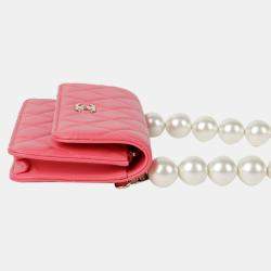 Chanel Pink Leather Pearl Mini Wallet On Chain