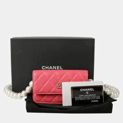 Chanel Pink Leather Pearl Mini Wallet On Chain