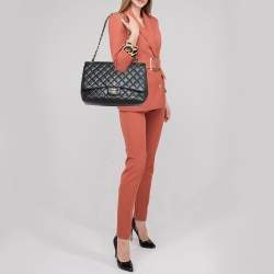 Pre Owned Chanel Black Quilted Caviar Leather Maxi Classic Single Flap Bag