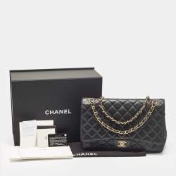 Pre Owned Chanel Black Quilted Caviar Leather Maxi Classic Single Flap Bag