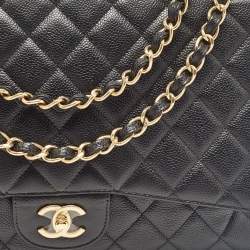 Pre Owned Chanel Black Quilted Caviar Leather Maxi Classic Single Flap Bag