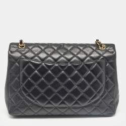 Pre Owned Chanel Black Quilted Caviar Leather Maxi Classic Single Flap Bag