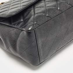Pre Owned Chanel Black Quilted Caviar Leather Maxi Classic Single Flap Bag