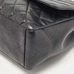 Pre Owned Chanel Black Quilted Caviar Leather Maxi Classic Single Flap Bag