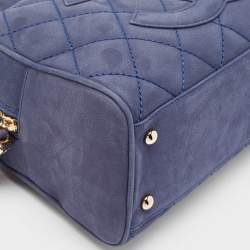 Pre Owned Chanel Navy Blue Quilted Nubuck Leather Timeless Bowler Bag