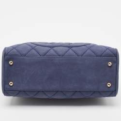 Pre Owned Chanel Navy Blue Quilted Nubuck Leather Timeless Bowler Bag