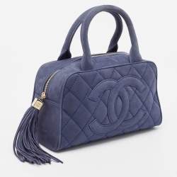 Pre Owned Chanel Navy Blue Quilted Nubuck Leather Timeless Bowler Bag