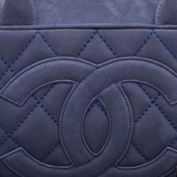 Pre Owned Chanel Navy Blue Quilted Nubuck Leather Timeless Bowler Bag
