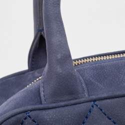 Pre Owned Chanel Navy Blue Quilted Nubuck Leather Timeless Bowler Bag