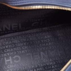 Pre Owned Chanel Navy Blue Quilted Nubuck Leather Timeless Bowler Bag