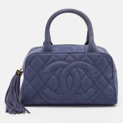 Pre Owned Chanel Navy Blue Quilted Nubuck Leather Timeless Bowler Bag