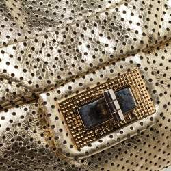 Pre Owned Chanel Gold Drill Perforated Leather 2.55 Reissue Classic Flap Bag