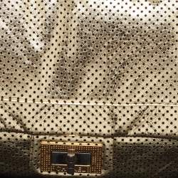 Pre Owned Chanel Gold Drill Perforated Leather 2.55 Reissue Classic Flap Bag