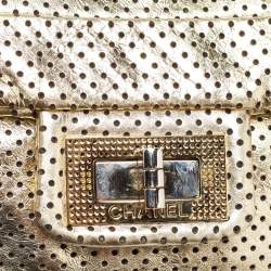 Pre Owned Chanel Gold Drill Perforated Leather 2.55 Reissue Classic Flap Bag